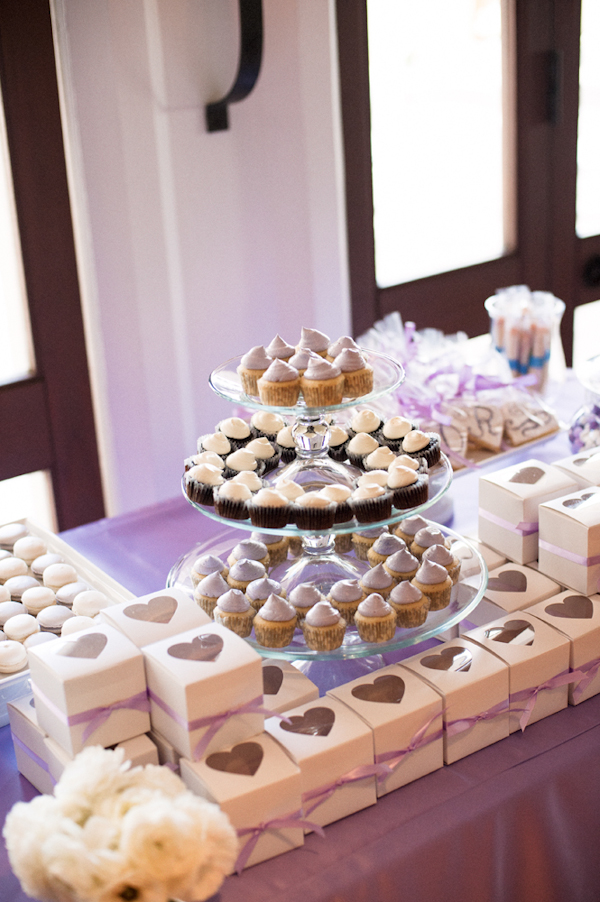 lavender cupcake and candy bar with paper heart boxes - Honolulu destination wedding photo by top Hawaiian wedding photographer Derek Wong